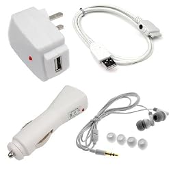 Car Charger + AC Charger+ USB Cable + Universal Stereo Soft Gel Headset for Apple iPOd Touch 1st Generation/ iPod Nano 3rd Generation/ iPod Nano 2nd Generation/ iPod Video/ iPod Nano 1st Generation/ iPod Phot/ iPod U2/ iPod Mini/ iPod Nano 4th Generation/ iPod Touch 2nd Generation