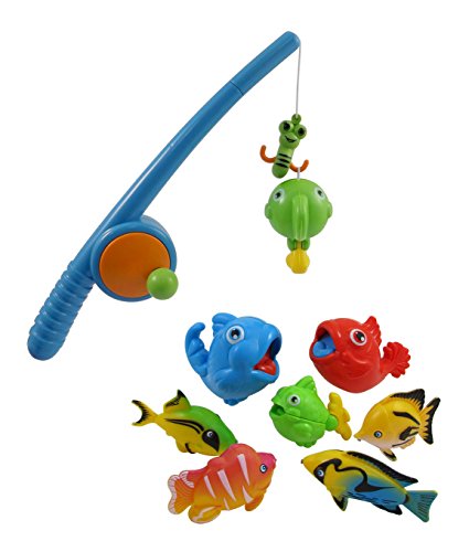 Rod and Reel Fishing Bath Toy Set for Kids with 8 Unique Fish