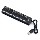 HDE 7-Port High Speed USB 2.0 Hub with Individual On/Off Switches