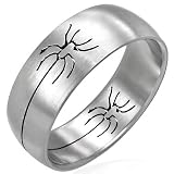 New Gents Stainless Steel Band Ring With Laser Cut Spider Design, 8mm Wide.