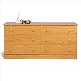 Prepac 6 Drawer Double Dresser in Oak Finish