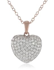 Pink Sterling Silver Diamond Heart Pendant Necklace with Chain, (.5 cttw, G-H Color,I3 Clarity),18"