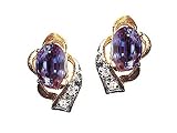 1.02 cttw Lab Created Alexandrite and Genuine Diamond Earring - 14kt Yellow Gold