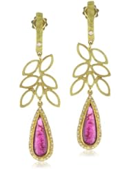 Julieli "Metaform" Leaf 18k Gold Pink Tourmaline and Diamond Earrings