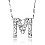 Sterling Silver Diamond cz stone Pave Letter M Pendant Slide