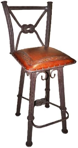 New World Trading Western Iron Counter Stool with Back and Swivel, Classic, Antique Brown