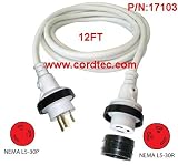Conntek 12FT 30A 125V Marine Shore Power Cord, With LED light on Both Plug and Connector, Threaded Ring, Sealed Collar 17103