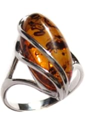 Honey Amber Collection and Sterling Silver Designer Ring, Sizes 5,6,7,8,9,10,11,12