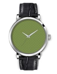 SPRAWL Aanalog Fashion Series Silver Ladies Watches of Genuine Black Leather Strap,Unique Wrist Watch for Women Girls Designed with Flowers green background
