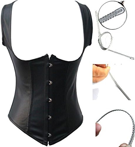 LTD Women Sexy 10pc Sprial Steel Boned Necklace Punk Black Corset S-6XL
