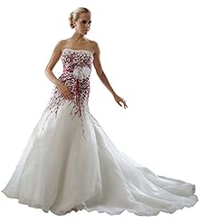 Strapless Beaded Applique Lace Chiffon Wedding Dress  with a Court Train  With a Sash 