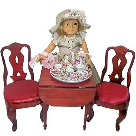 Mahagony Stained Drop Leaf Table with 2 Queen Ann Chairs - Scaled to Fit American Girl... by The Queen's Treasures