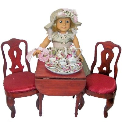 Childrens Toyshop  Toys : Mahagony Stained Drop Leaf Table with 2 Queen Ann Chairs - Scaled to Fit American Girl Dolls!