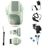 White Adjustable Deluxe Sportband / Workout Armband with Adaptable Neck Str ....