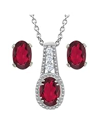 2.03 Ct Oval Ruby Red Mystic Topaz 14K White Gold Pendant Earrings Set