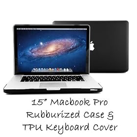 15" Black Rubberized Macbook Pro Case with TPU Keyboard Cover