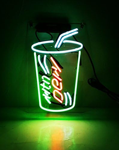 Cool Neon Sign MTN DEW Cup Small Led Lamp Light for Beer Bar Pub Bedroom Hotel Beach Cocktail Recreational Game Room Decor 7" x 12"