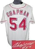 Aroldis Chapman Autographed/Hand Signed Cincinnati Reds White Jersey- JSA Hologram