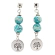 Round Tree of Life Dangle Earrings in Sterling Silver with Faceted Turquoise Gemstone Beads on a Sterling Silver Post, #7458