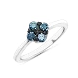 1/2 Carat Treated blue Diamond Sterling Silver Cluster Ring - Size 7
