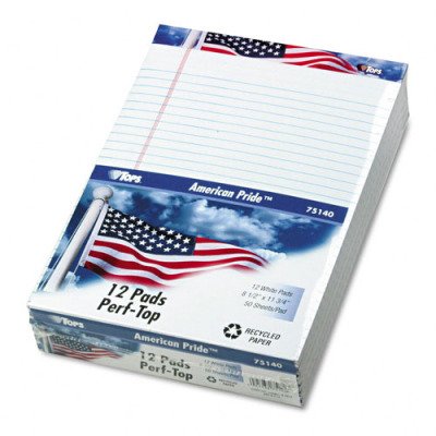 American Pride Writing Pads - Lgl Rule, 8-1/2 x 11-3/4, White, 50-Sheet 12/pk(sold in packs of 2)