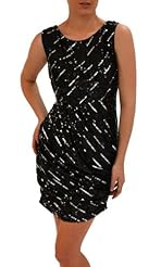 Elasticized   Waistline Keyhole Draped Ruched Sequined Sleeveless Round Neck Shift Silk/Spandex  Dress