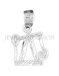 Rhodium-Plated 925 Sterling Silver Oil Well, Oil Rig Pendant