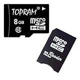 TOPRAM 8GB 8G Class 10 MicroSD C10 MicroSDHC Micro SDHC Memory Card with SD ....