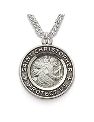 Antiqued High Detail Sterling Silver Round St. Saint Christopher Medal Pendant Necklace Jewelry w/Chain 20" Length Gift Boxed