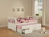 Twin Size Bed with Trundle Cottage Style in Pure White