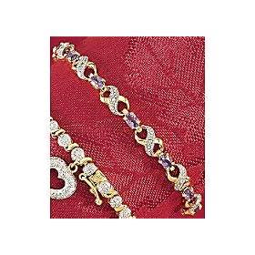 Signature Diamond Accent Amethyst Link 18KT GOLD OVER STERLING