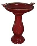 Antique Ceramic Bird Bath w/ Birds - Red
