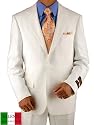 Italian Linen Mens Suits Oscar By Valenti Made in Italy Hand Tailored Two Button 2PC Italian Suit Sporty Casual Apparel Complete with Jacket and Pants Lapel Hand Pick Stitching White