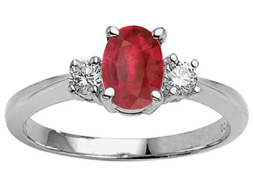 1.10 cts Genuine Oval Ruby and Diamond Engagement Ring - 14kt White or Yellow Gold