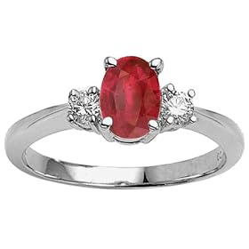 Genuine Oval Ruby and Diamond Engagement Ring - 14kt White or Yellow Gold