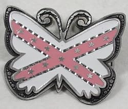 Dixie White/Pink Enamel Diamond Cut Pewter Butterfly Buckle