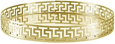 Jt Rose 12" Greek Key Mirror Tray - Gold