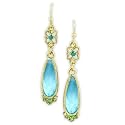 Aquamarine Blue & Peridot Green Long Teardrop Earrings