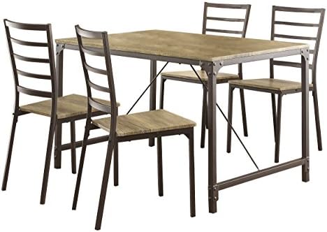 Homelegance Metal and Wood Rumi 5-Piece Dining Set, Faux Wood Grain Finish