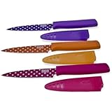 Kuhn Rikon Colori Art Paring Knife, Orange/Pink/Purple Polka Dot, Set of 3