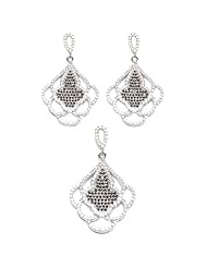 Sterling Silver Micro Pave Cubic Zirconia Earrings and Pendant Set