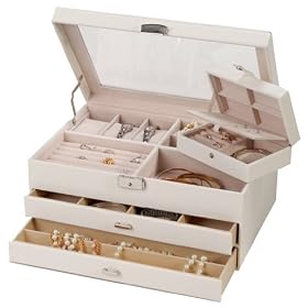 Ivory White Faux Leather Locking Jewelry Box