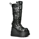 4-1/2 Inch Trendy Black Boots Gothic Boots Punk Shoes Velcro Straps Black PU
