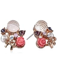 Betsey Johnson "Vintage Bows" Rose Multi-Charm Stud Earrings