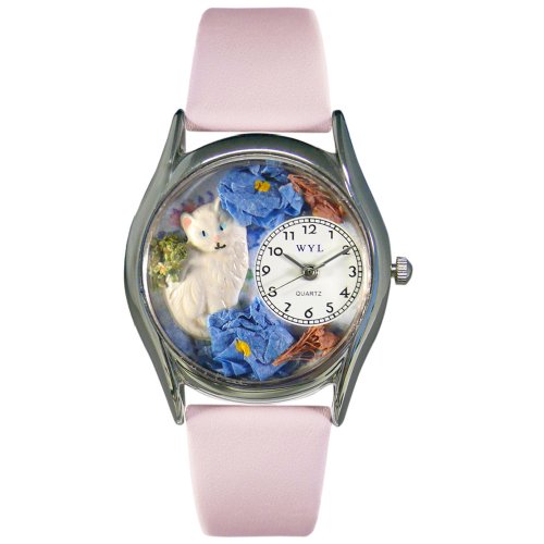 Whimsical Watches Women's S0120002 White Cat Pink Leather Watch