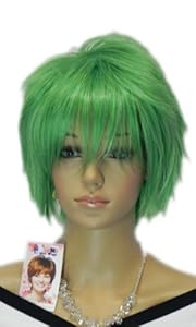 Qiyun Short Bright Green Straight Punk Spiky Cosplay Synthetic Hair Full Wig