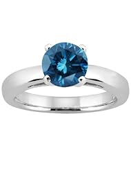 1.10 Ct Round Blue SI1/SI2 Diamond 18K White Gold Solitaire Ring