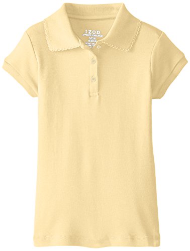 Izod Little Girls' Short Sleeve Uniform Polo, Yellow, Medium