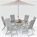 Cancun 1.5m Garden furniture Set with Lazy Susan, Parasol & 6 Multi Positioning Padded Chairs