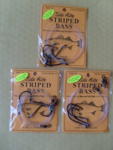 3 TIDE RITE STRIPED BASS RIGS 3/PACK 7/0 MUSTAD HOOK TOTAL 9 RIGS